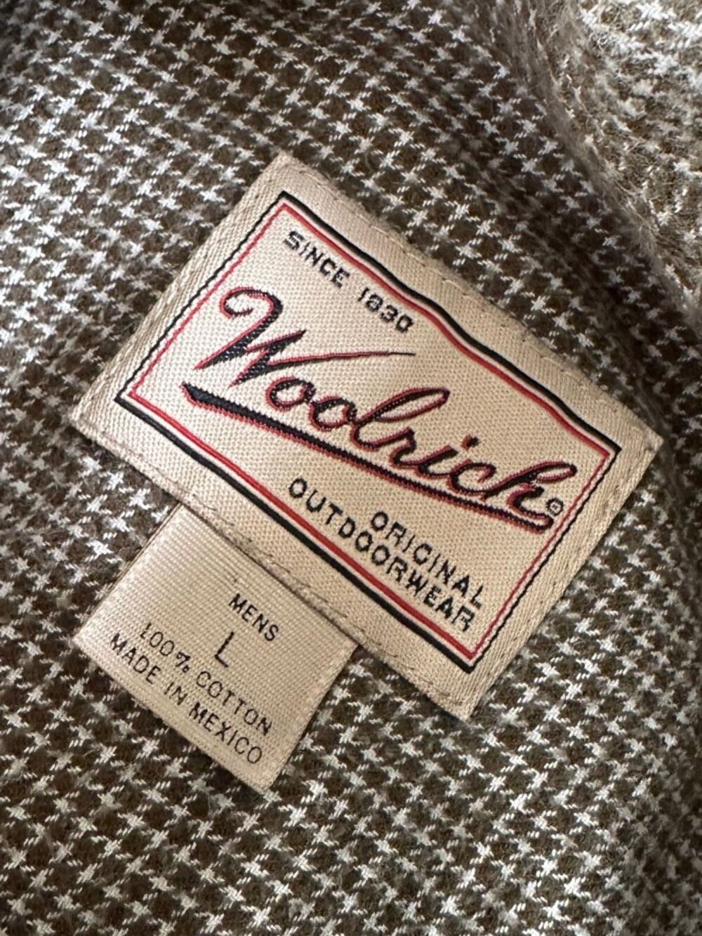 Woolrich Flannel Shirt Mens Large Houndstooth Long Sleeve Cotton Button Up - Picture 5 of 8